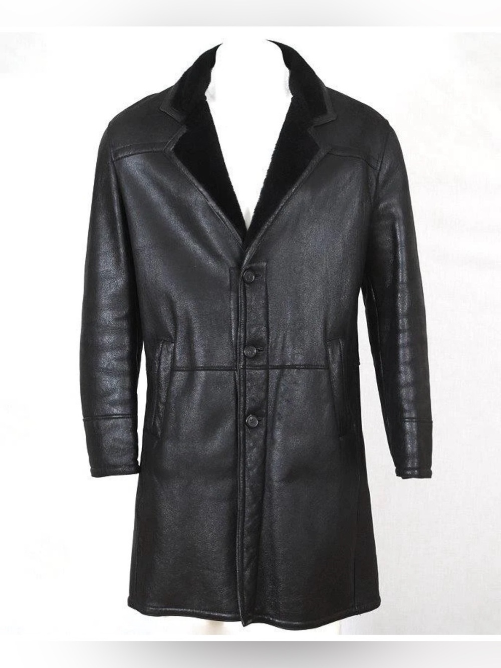 Prada Black Shearling Leather winter business casual Coat XL